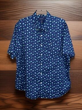 Crown & Ivy Men’s Navy Short-Sleeve Pickle Ball Printed Button-Up Shirt-XL-EC